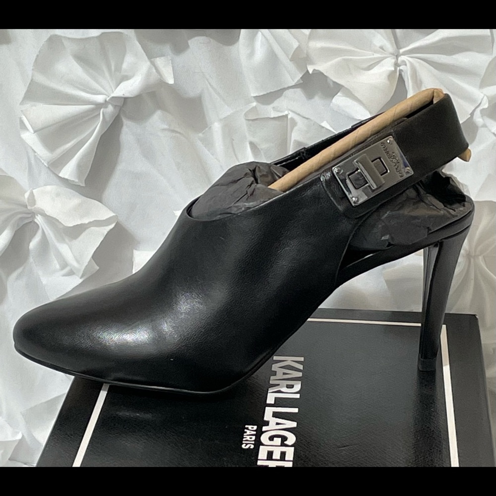 Karl Lagerfeld Maddie Black Leather Sling-back
